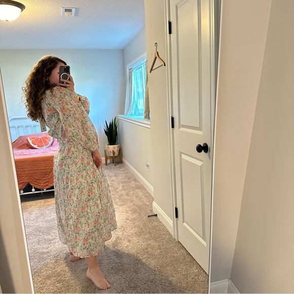 NWT THE GREAT. Floral Gray Pink Cotton Maxi Dress Large 3 - Picture 3 of 12